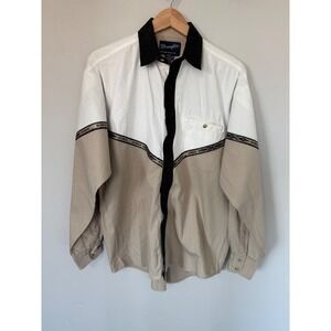 Wrangler Vintage Western Shirt Aztec Trim Long‎ Sleeve Button Up Cowboy Medium